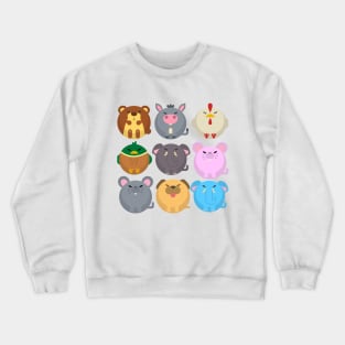 animal friends, Elephant, dog, rat, monkey,chicken, pigeon Crewneck Sweatshirt